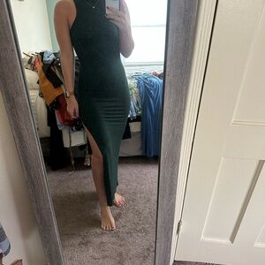 Forever 21 Green mock neck cotton bodycon dress with slit